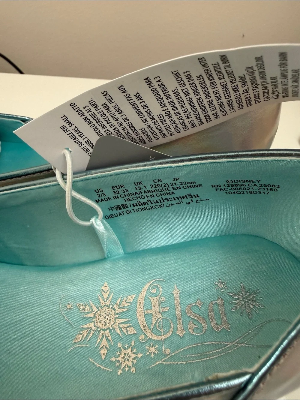 Disney Elsa Iridescent Silver Flats with Teal Accents
